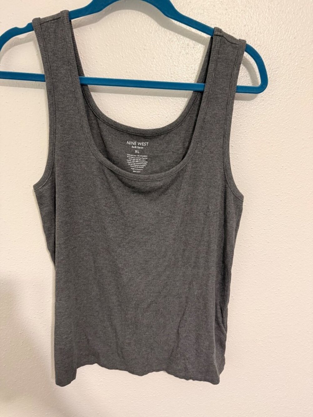Nine West Tank Top Soft Spun Charcoal Gray Ribbed Scoop Neck Womans XL